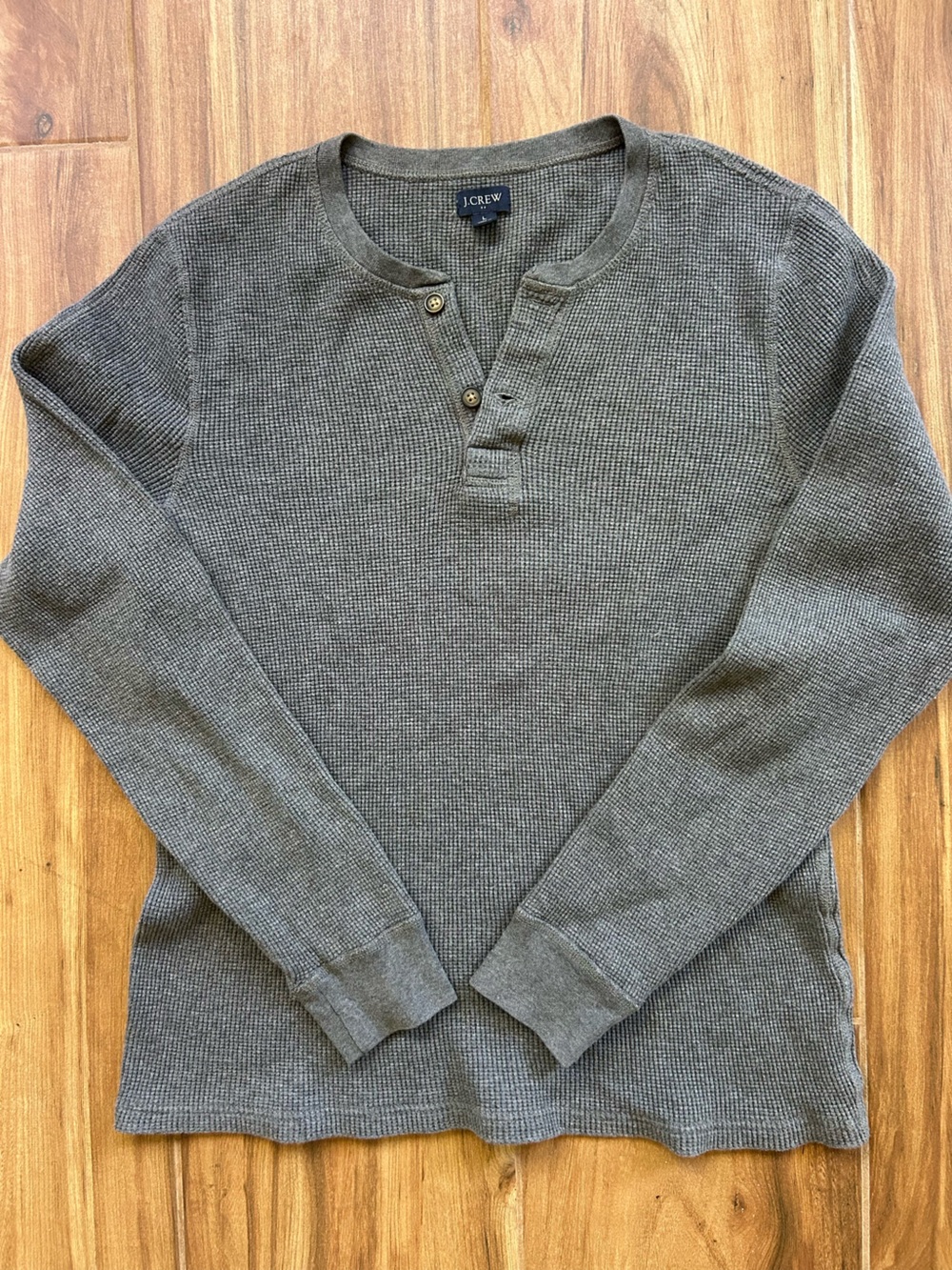 J.Crew Men’s Gray Waffle Knit Thermal Henley 100% Cotton
